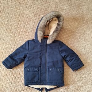 Primark blue baby winter coat size 9-12 months furry lining gender neutral